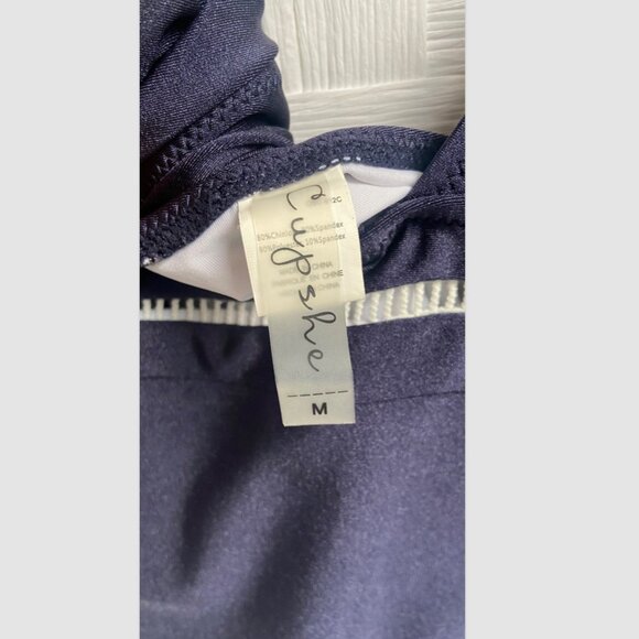 CupShe One Piece Swimsuit Navy Blue White Plunge V Neck Size M - Picture 5 of 6